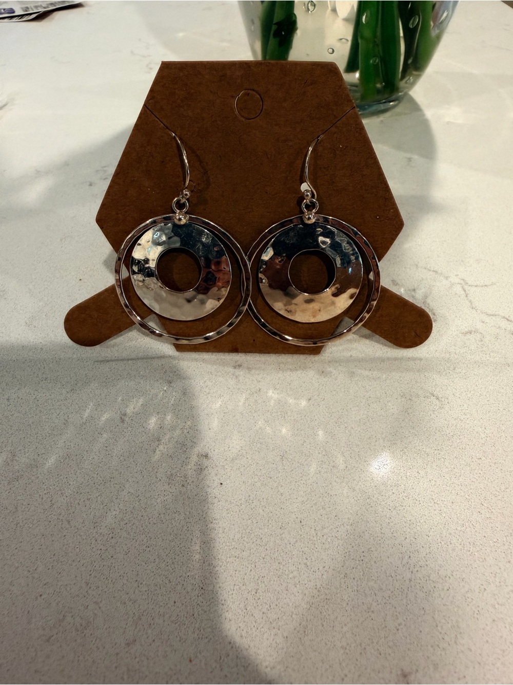 Vintage Silpada Sterling Silver Hammered Double-Ring Drop Earrings